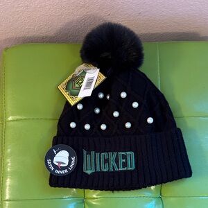 Wicked Black Knit Beanie with Pom and Pearls
